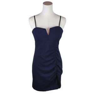 Honey and Rosie Navy Ruched Bodycon Mini Dress Sweetheart Neckline Size Medium
